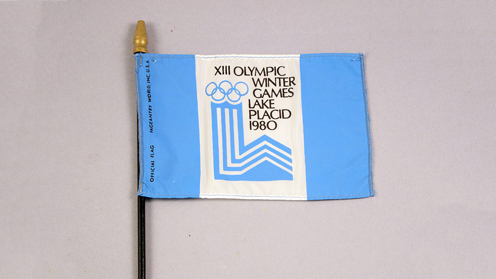 Olympics flag in white and blue from 1980 